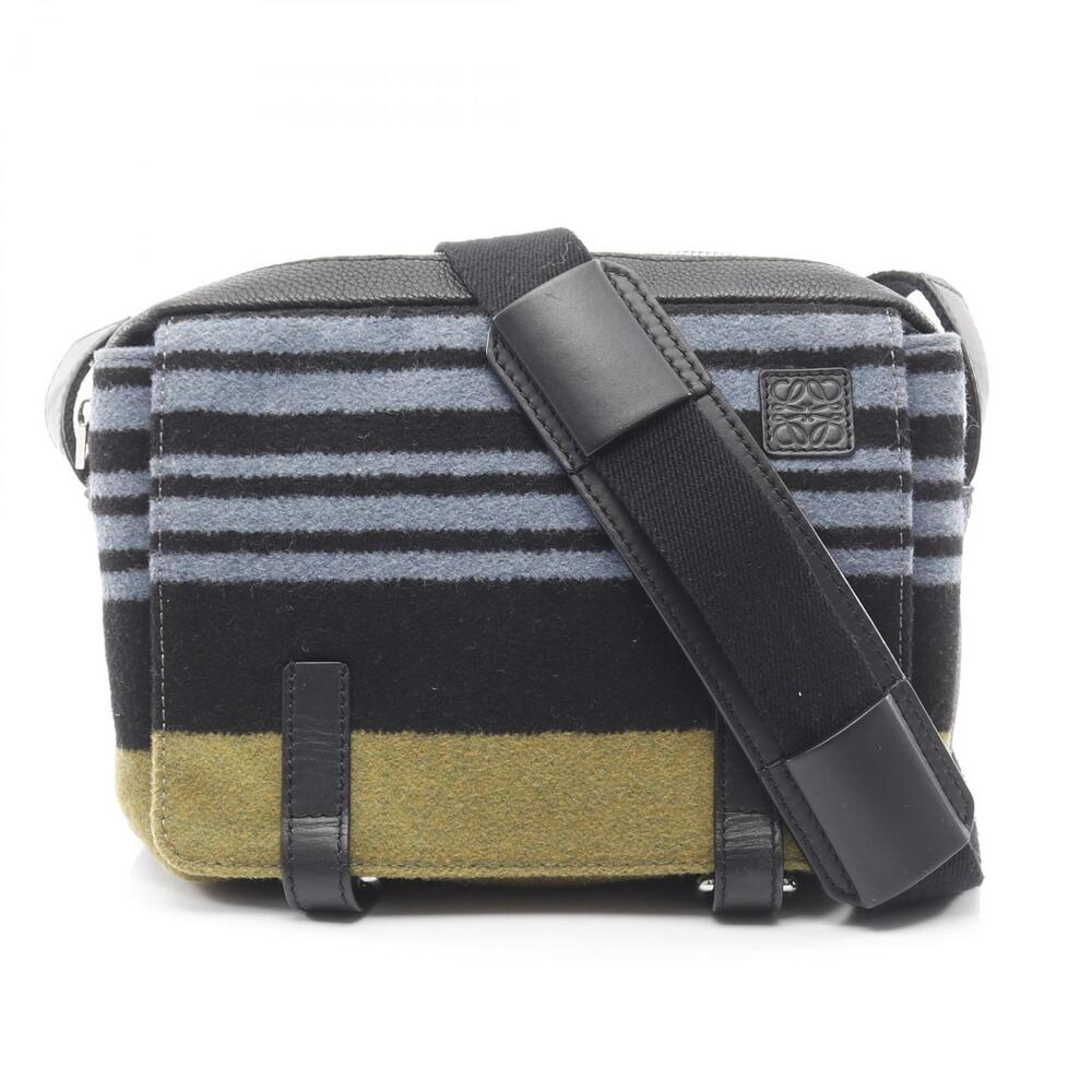 Loewe Military Messenger Bag Shoulder Wool Leather Black Blue Green